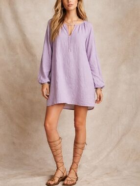 NWT Aritzia X Wilfred Free Dote Linen Dress Lavender Long Sleeve Resortwear XS